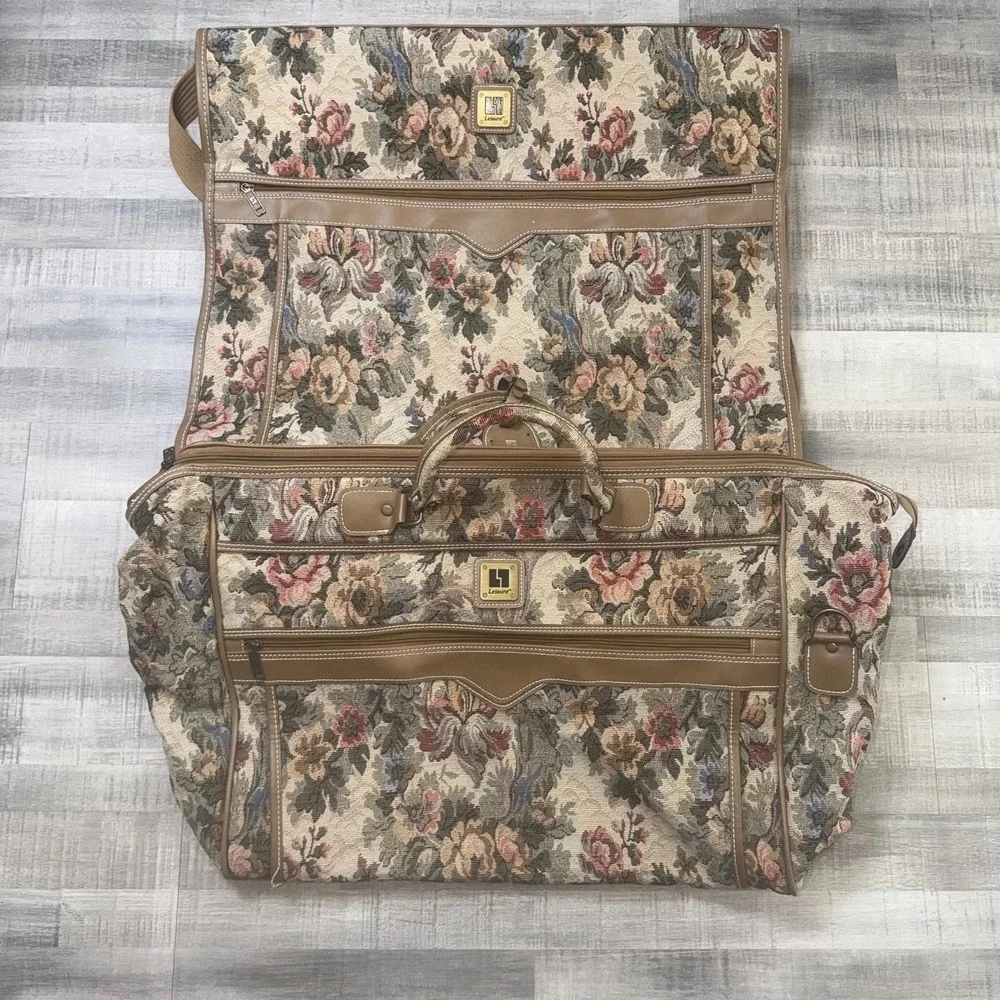 RARE Vintage 80s LEISURE Tapestry Garment And Carry On bag Bundle Of 2!!!